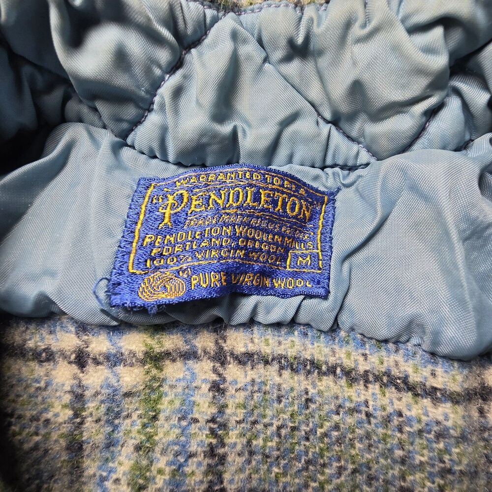 Vintage Pendleton Womans Top Shirt Plaid Size M Green w Blue Black - Virgin Wool - Picture 3 of 8